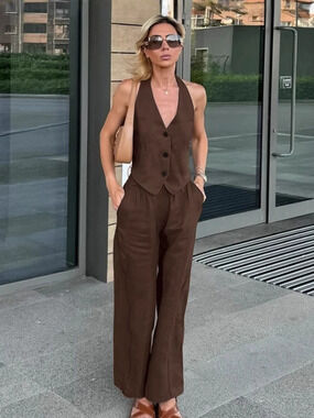 Forever 21 Brown Vest and Pants 2-Piece Set Summer